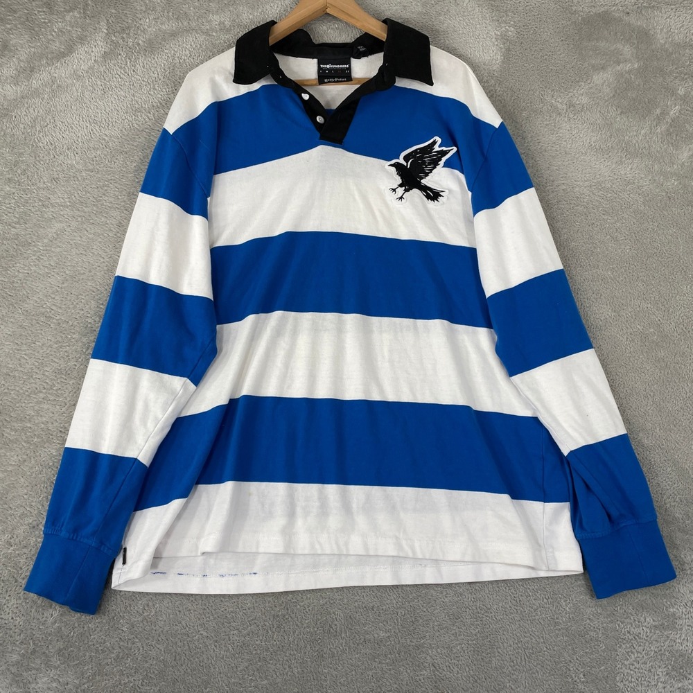 Harry Potter The Hundreds Rugby Mens XL Blue Ravenclaw Hogwarts Striped Shirt